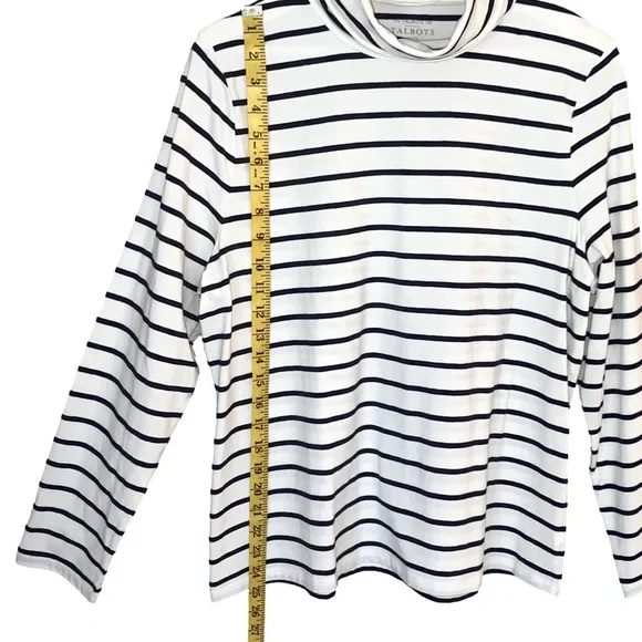 TALBOTS Turtleneck Chloe Top Long Sleeve Cream Black Stripe Women Petite XL NWOT - Picture 4 of 8